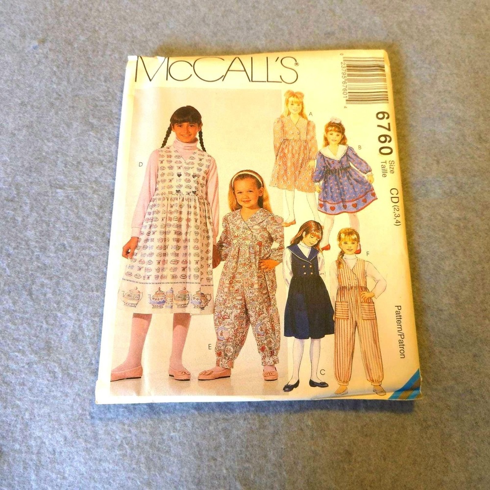 McCALL'S 6760 GIRLS DOUBLE BREASTED DRESS JUMPER ROMPER PATTERN SIZE 2,3,4